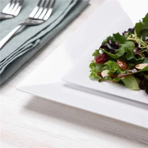 White Square Disposable Plates - Heavy Duty Plastic Party Plates for Christmas